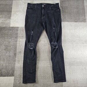 Serenede Jeans Mens 38 Black Distresed Denim Dark‎ Wash Ripped Stretch Skinny